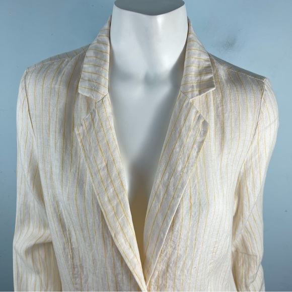 Cynthia Rowley Sz Small 100% Linen Blazer Jacket Ivory Yellow Stripe Lightweight - Picture 6 of 16